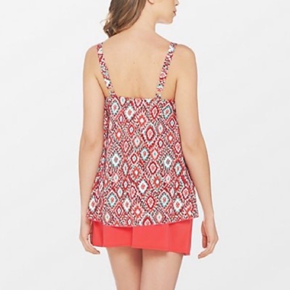 D & Co Beach Swimwear tankini Size 12 Aztec Print Multicolored Red Tankini Top - Picture 4 of 12